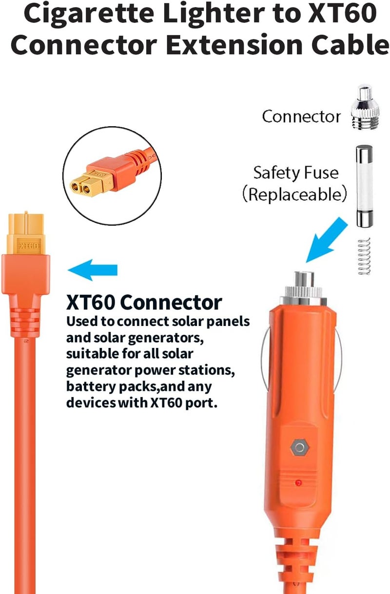 Tonton كابل تمديد شاحن سيارة موصل XT60، 14AWG 2M/6.6Ft كابل طاقة شحن سيارة DC، متوافق مع Anker SOLIX C300/C1000، EcoFlow Delta 2، Bluetti AC2A، محطة طاقة محمولة، مولد شمسي - Image 5